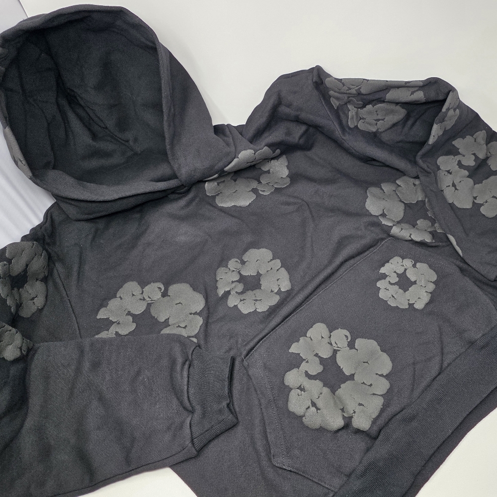 Denim Tears XL Cotton Wreath Hooded Sweatshirt Black Monochrome Pullover Hoodie